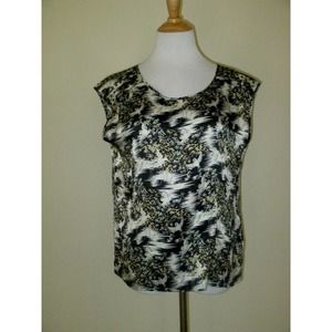 Virginie Castaway Silk Birds Blouse Sleeveless Studded Shoulders- Medium- EUC